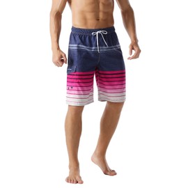 unitop Mens Swim Trunk 9 Inch Inseam Lightweight Drawstring Bathing Shorts with Liner Fuchsia-37 38