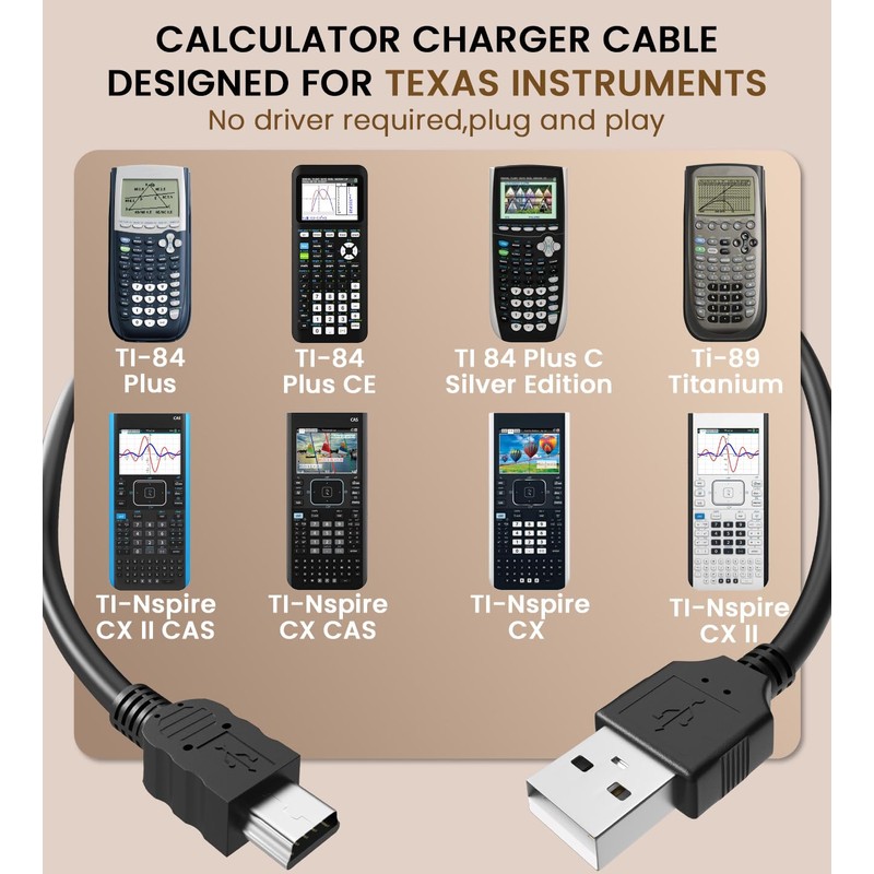 Yaekea Mini USB Cable Compatible with Texas Instruments TI-84 Plus