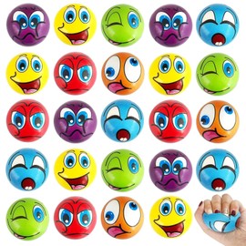 Pack of 24 Anti-Stress Toy Balls, 5 cm Funny Faces Softball, Mini Smile Face Balls, Mini Foam Stress Balls, Various Emoticons Stress Ball, Anti-Stress Ball Balls Anger Ball for Children Adults