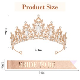 KEUKORZ Bride to be Girl Rose Gold Crown with Sash Bridal Girl