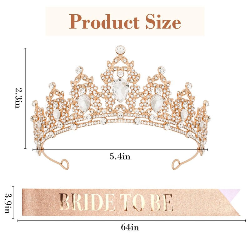 KEUKORZ Bride to be Girl Rose Gold Crown with Sash