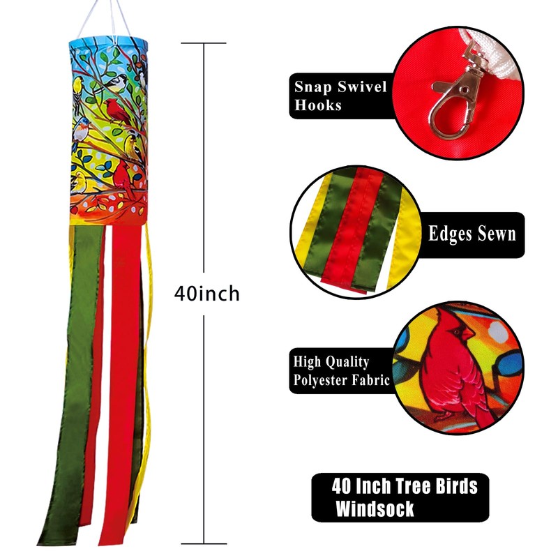 YMYIELD Tree Birds Windsock 40 Inch Durable Outdoor Hanging Decoration