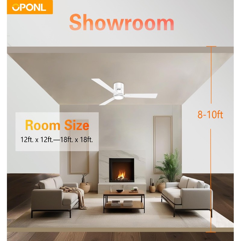 OPONL White 52 inch Ceiling Fan with Light, Remote Control,