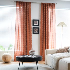 ENJOYBRIDAL Burnt Orange Curtains 96 Inches Long Terracotta Boho Farmhouse Long Drapes 2 Panels Bedroom Rust Semi Sheer Rod Pocket Window Curtain Panels Floral Patterned Window Treatments