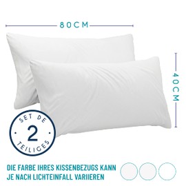 Dreamzie Pillowcases, 40 x 80 cm (Set of 2), 100% Jersey Cotton, 150 g/m², White, for 40 x 80 cm Cushions, Resistant and Hypoallergenic
