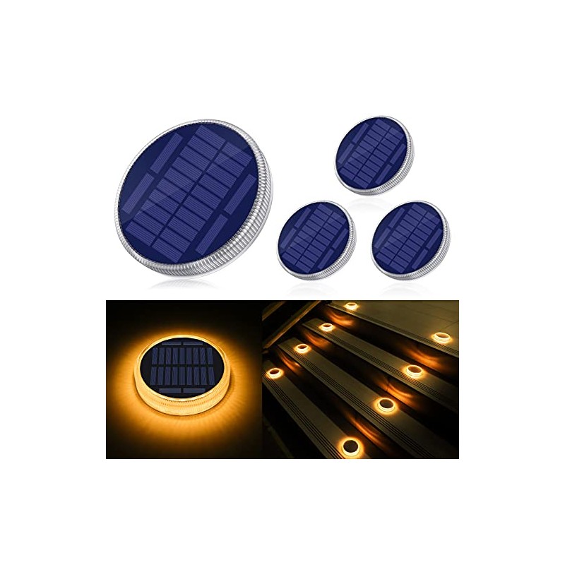 Solar Deck Lights Outdoor Waterproof LED, 4 Pack Warm White