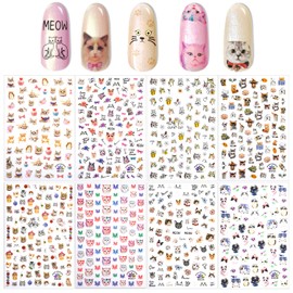 PHOGARY 8sheets Cat Nail Sticker for Nail Art Decoration False Nail Manicure Decals Girls Women Gift