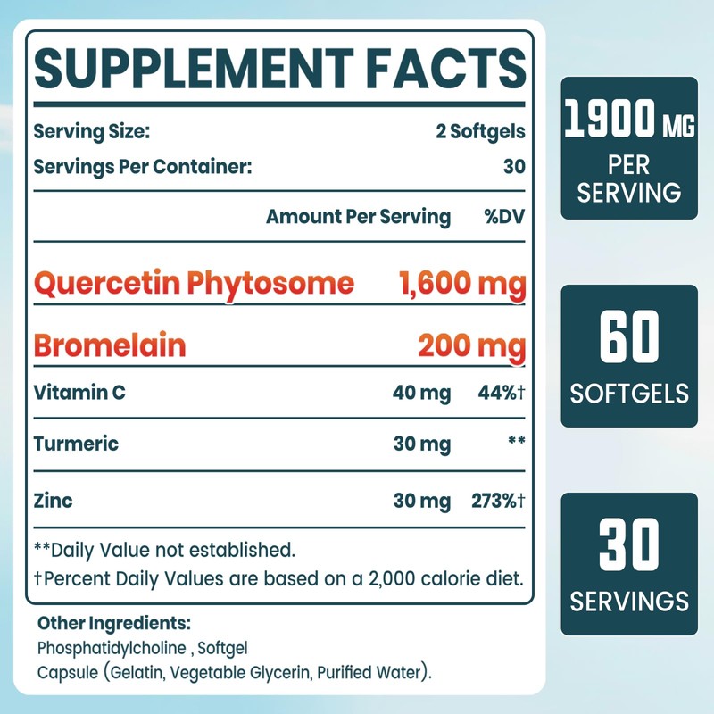Liposomal Quercetin Phytosome, Quercetin with Bromelain, Zinc & Vitamin C,