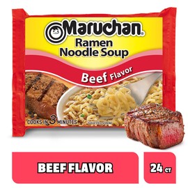 Maruchan Ramen Beef, Instant Ramen Noodles, Ready to Eat Meals, 3 Oz, 24 Count