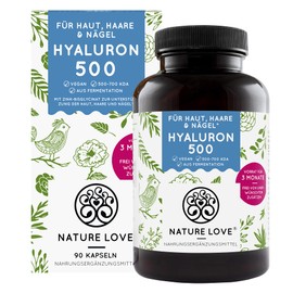 NATURE LOVE® Hyaluronic Acid Capsules - Vergleichssieger 2019* - High dose: now 500mg instead of 400mg - 90 pieces (3 months) - 500-700 kDa - Laboratory tested, vegan, Made in Germany