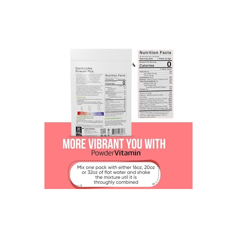 PowderVitamin Electrolytes Powder Plus, cetogénico, sandía, sin azúcar, 1000 mg