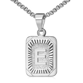 Cupimatch Letter Chain Pendant Silver – Women's Men's Letter A-Z Necklace Stainless Steel Square Shape Alphabet Pendant Necklace Chain with 56 cm Wheat Chain for Men Women, Stainless Steel