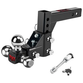 TYT Adjustable Trailer Hitch Ball Mount, Tri-Ball (1-7/8'' X 2'' X 2-5/16''), Fits 2'' Receiver, 5'' Rise/Drop Hitch, Heavy-Duty for Towing 10000lbs