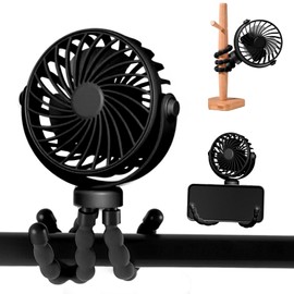 Fancysky USB Portable Pram Fan, Flexible Tripod Fan, Fan for Pushchair with Adjustable Tripod with 3 Speeds / 360° Rotation (Black)