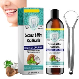 Kokosöl Mundspülung,Kokosnuss-Ziehöl für die Zähne,Mundziehöl mit Kokosnuss Pfefferminzöl,100ml Aufhellendes Öl Mundspülung,Kokosöl Mundspülung für Zähne,Mundspülung mit Zungenschaber,für Mundpflege