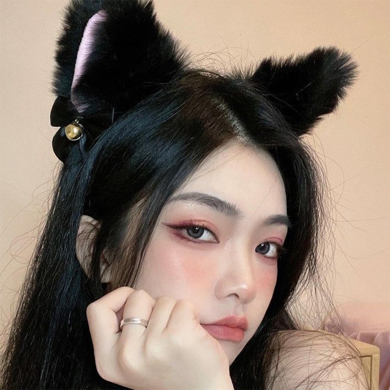 [MMOWQEA] 猫耳 カチューシャ コスプレ かわいい リボン 鈴付き ふわふわ ハロウィン 仮装小物