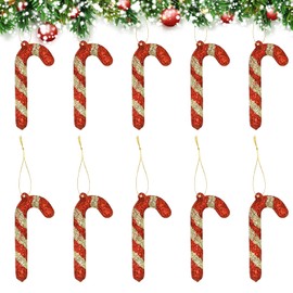 10PCS Christmas Glitter Candy Cane, Xmas Tree Plastic Candy Canes Christmas Tree Decorations for New Year Party Supplie Indoor Decor Y3JFGZ (red)
