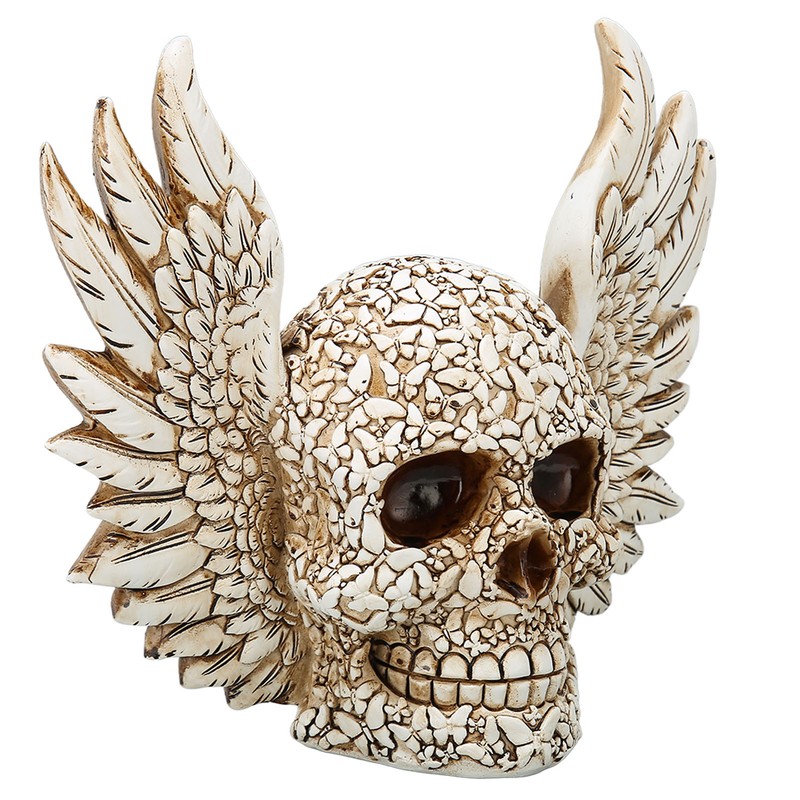 Skull Statue Butterflies Pattern Handcraft Exquisite Skeleton Head Statue with