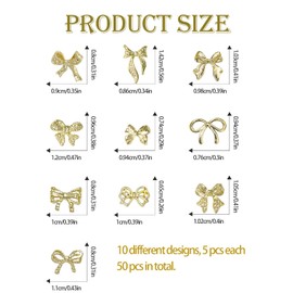 50pcs Metal Bow Nail Charms, Wsimily 3D Gold Bowknot Nail Art Charms Luxury Shiny Alloy Bow Tie Nail Gems DIY Manicure Nail Decoration Accessories for Women Girls