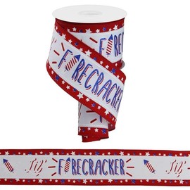Craig Bachman 2.5" Lil Firecracker Patriotic Ribbon: White (10 Yards) Patriotic Wired Ribbon Gift Wrapping Wedding