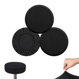 Sgphrzlt Round Bar Stool Seat Covers Set of 3, Waterproof Circle Chair Slipcovers Washable, Removable Elastic Cushion Protector for Dining Chair Kitchen Counter Hotel Use, Black