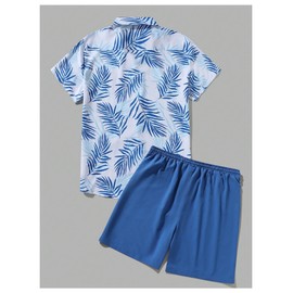 WDIRARA - Conjunto hawaiano a juego para hombre, 2 piezas, camisas y pantalones cortos con estampado tropical, Azul Royal, X-Large