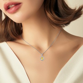 Lvoryance Genuine Citrine Necklace 925 Sterling Silver 7mm * 9mm Oval Cut November Birthstone Pendant Necklace