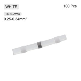 MECCANIXITY 100pcs 26-24 AWG Solder Seal Wire Heat Shrink Butt Connectors Waterproof Solder Sleeve for Marine Stereo, White