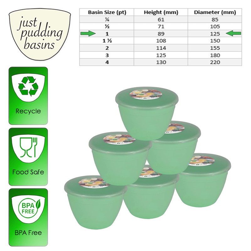Just Pudding Basins Pastellfarben 1 Pint Waschbecken und transparenter Deckel,