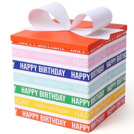 BIOBROWN Medium Birthday Gift Boxes with Lids for Presents, 9x9x9 Inches Colorful Birthday Design Collapsible Gift Box for Baby Shower, Party