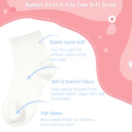 Bamboo Stretch Kids Ankle Soft School Kids Crew Socks Breathable Boy Girl 5 Pairs (CA/US, Alpha, Small, Regular, White)