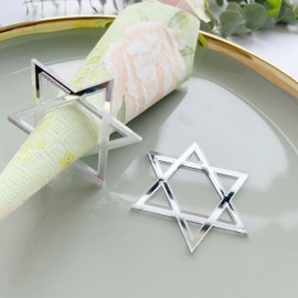 Star of David Pack of 12 Acrylic Napkin Ring Holder, Jewish Passover Hannukah New Year Decor (White)