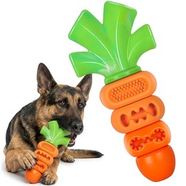 Frienhund Tough Dog Toys for Aggressive Chewers Medium to Large Breed, Indestructible 7" Nylon & Rubber Carrot, Bacon Flavored Dental Chew Toy for Boredom, Easter Basket Stuffers for Dogs (20-70 lbs)