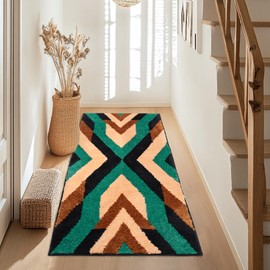 Tyrot Boho Long Bathroom Rugs Runner Non Slip Washable Western Aztec Bath Mats Rugs for Bathroom Hallway Plush Soft Absorbent Farmhouse Carpet for Shower, Kitchen, 24x60 inch, Turquoise