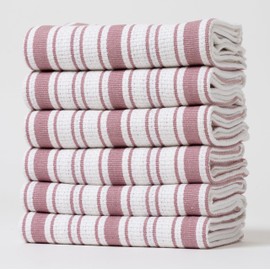 Casa De Lan Kitchen Towels Set – Pack of 6 (20’’ x 30’’) Extra Large Premium Cotton Dish Towels for Kitchen – Basket Weave Towels – Highly Absorbent – 100% Cotton – with Hanging Loop – Pink