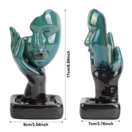 Tibapla Ceramic Incense Holder, 6.7 Inch Thinking Statue Backflow Incense Holder for Incense Cones Incense Stick, Face Backflow Incense Burner for Relaxation Purification Meditation Yoga Home Decor