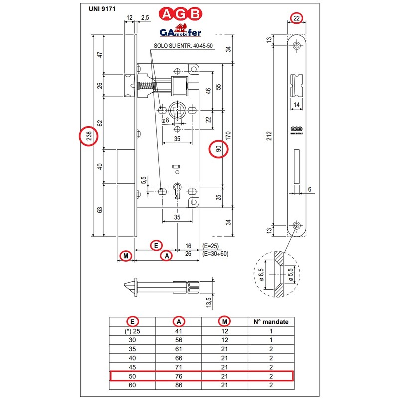 Installation Lock for Interior Door AGB Series Patent Large (Fr.