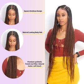 Wow Braids 36" Full 360 HD Transparent Lace Front Large Knotless Braided Wig with Baby Hair - Handmade Synthetic hand-made box braids wig for black women (36" Large Braids, Brown)