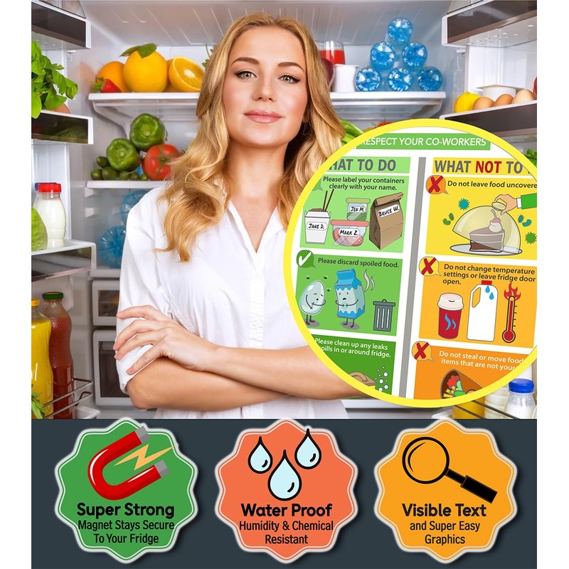 Office Refrigerator Etiquette Magnet -6"x9" Handy Guide for Proper Storage,