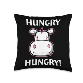 Hip Hippo - Cute Hippopotamus Apparel Funny Hippopotamus Hungry Cute Vintage Hippo Throw Pillow, 16x16, Multicolor