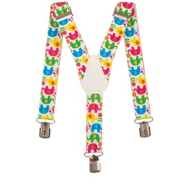 Childrens 1-5 Years Elasticated Clip on Braces / Suspenders with Elephant Design - White