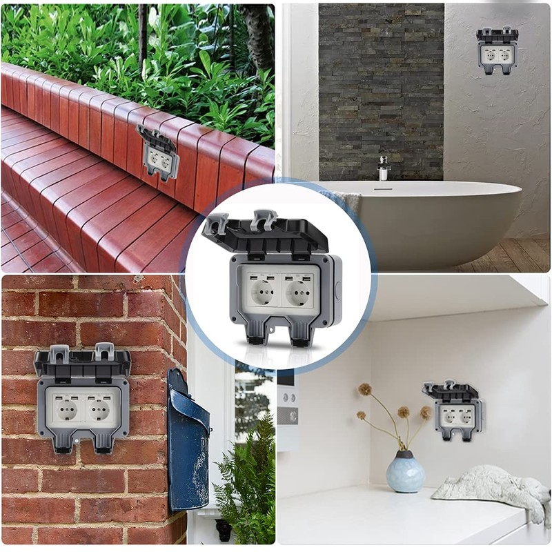 GothicBride Outdoor Socket with USB Connections, Garden Socket, Surface-Mounted, Waterproof