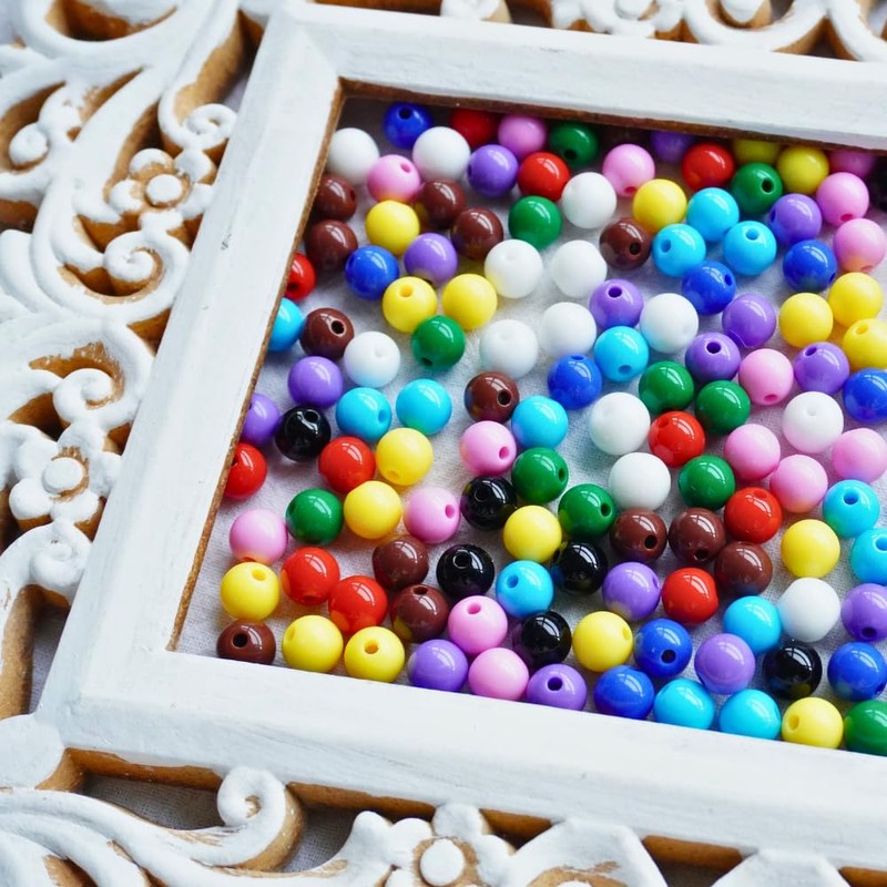 250pcs Acrylic Beads for Bracelets, 8mm Plastic Beads Smooth Round