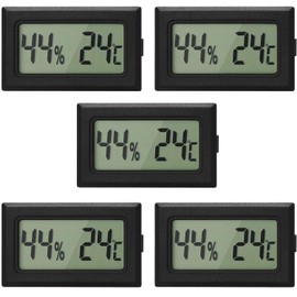 Rojuna 5-Pack Mini Thermometer Hygrometer, Small Digital Electronic Temperature Humidity Meters Gauge Indoor LCD Display Celsius for Humidors, Greenhouse, Garden, Cellar, Fridge, Mason Jar