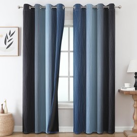 Estelar Textiler Navy Blue and Black Ombre Blackout Curtains 84 Inches Long 2 Panels, Thermal Insulated Gradient Drapes for Bedroom, Full Room Darkening Energy Saving Curtains for Living Room,52Wx84L