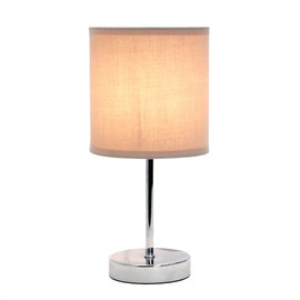Simple Designs Home LT2007-GRY, Gray Chrome Mini Basic Table Lamp with Fabric Shade, 11.89 x 5.51 x 5.51