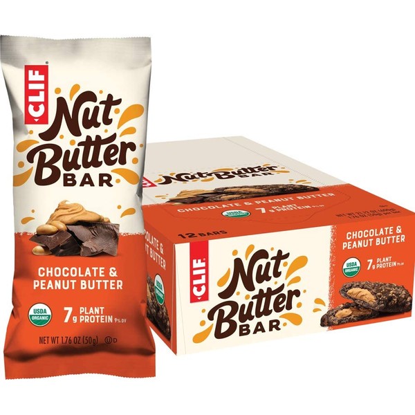 CLIF Nut Butter Bar - Organic Snack Bars - Chocolate Peanut Butter - Organic - Plant Protein - Non-GMOÂ  (1.76 Ounce Protein Snack Bars, 12 Count)