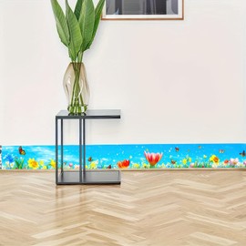 HOMETITUTE Wallpaper Border 4x196 Inch Peel and Stick Wall Border Wallpaper Border Self Adhesive Spring Tulip Butterfly Wall Trim for Kids Room Kitchen Mirror Frame Classroom Entryway Playroom Decor