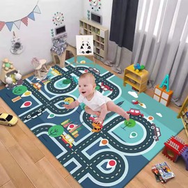 Kids Carpet Playmat Rug City Life Great for Playing with Cars Toys,Kid Rug Play Learn Area Rugs with Rubber Backing,Have Fun Throw Rug for Children's Rooms Bedroom Living Room Game Room 31×47 inch