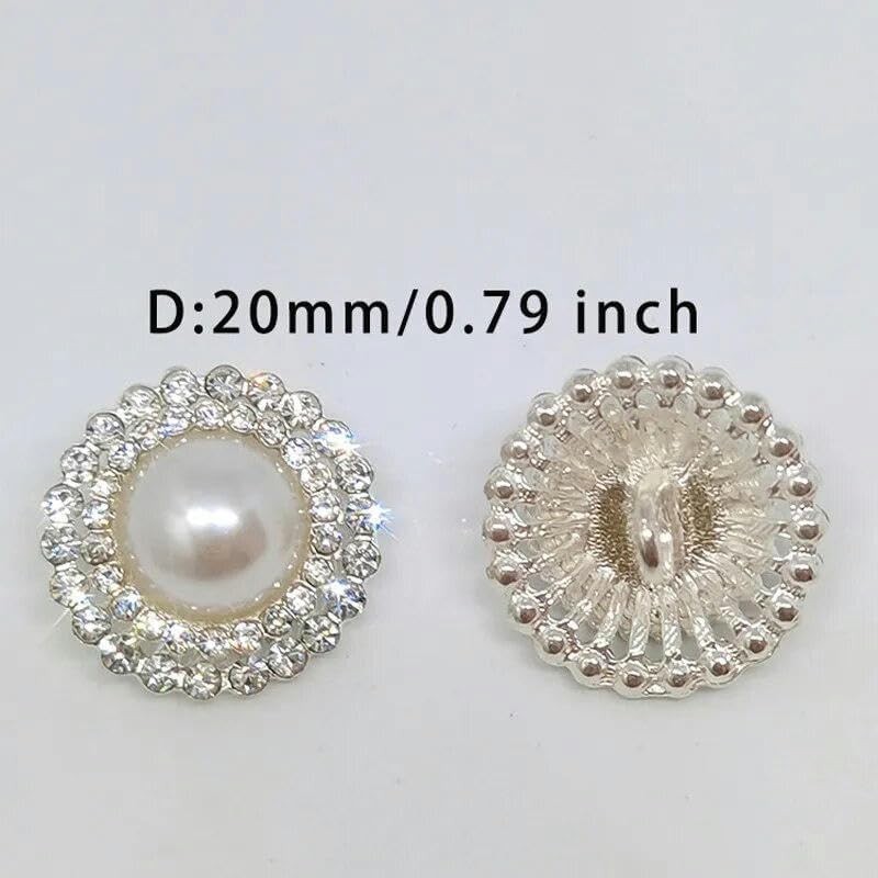 12/24 Pieces 20 mm Pearl Rhinestone Buttons Clothing Decor Metal